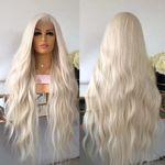 Heat resistant Synthetic hair T Lace front wigs Platinum Blonde hair Long Wavy