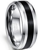 8mm Black Mens Band Tungsten Wedding Ring Brushed Center Engagement Ring for Him