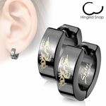 Mens Surgical Steel Black IP Huggie Hoop Hinged Earrings With Gold Dragon Hinge