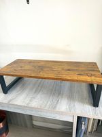M.J COMFY-LIFE store Monitor Stand Rustic Dark Wood Black Metal 55x23x14cm