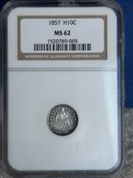 1857 Seated Half Dime H10C ~ NGC MS62 ~ Nice Uncirculated Type Coin !