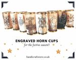 Engraved Ox Horn Viking Drinking Mug, Horn cup with brass top & bottom accent
