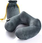 FINGER INFLATABLE (NOT MOUTH) TRAVEL PILLOW U-SHAPE NECK SUPPORT SOFT VELVET