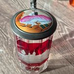 Schingen Glass Beer Stein with Pewter Lid, Lidded Decorative Red/White Scene