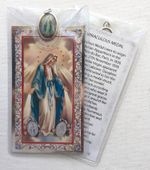 MIRACULOUS MEDAL      Prayer Card, Silver Foil Highlights & Coloured Medal