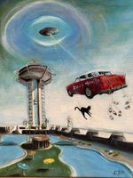 Chevy Bel Air Nomad Landmark Casino UFOs Vintage Las Vegas Painting by Todd Ehle