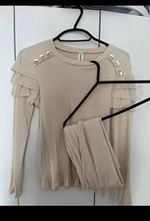 Next Beige Ribbed Knit 2pc Set Long Sleeve Crew Neck Top & Leggings Size 6