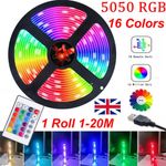 1-20M LED Strip Lights 5050 RGB Colour Changing Tape Cabinet Kitchen TV Lighting