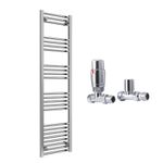 Reina Capo Flat Chrome Bathroom Heated Towel Rail 1800 x 400 and TRV Valves