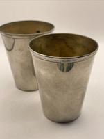 Vintage 1950s Silver Plate Beaker Cups Pair 7cm Tall Gilt Lined Small Tumblers
