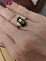 Vintage 1970s Onyx And Diamond 10k Women's Ring Deco Style