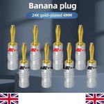 8 Pcs Professional Banana Plugs HiFi Pro Quality 24K Gold plated Red Black UK