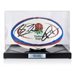 Martin Johnson & Jonny Wilkinson Signed England Rugby Ball. Display Case Plaque