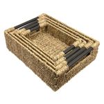 Woodluv Rectangular Seagrass Basket  Xmas Storage Hamper W/Wooden Handles