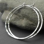 925 Sterling Silver Handmade 2 inch Approx Hoop Earrings, Hammer Look