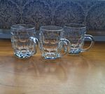 Set of 3 Clear Glass Half Pint Beer Tankard Mugs with Handles, Dimple Pattern