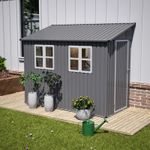 BIRCHTREE 4x8ft Lean To Garden Shed Metal Storage Tool House Pent Roof Grey