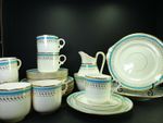 Lovely Antique Turquoise Porcelain Gold Guilded Part Tea Set Cups Unmarked