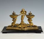 Antique Gilt Bronze & Ebony Inkstand – 19th Century Desk Accessory
