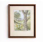 Derek Mahoney Watercolour Trees & Marsh Marigolds Norfolk Landscape Framed