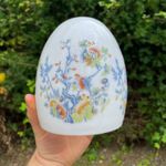 Light Shade Milk White Glass Blue, Red, Yellow Asian Blossom Designed Lamp Shade