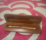 Wood Ballpoint Pen Black Ink with Gold Trim in Wooden Presentation Case