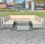NEW & BOXED SIENNA U-SHAPED RATTAN GARDEN SOFA SET & TABLE