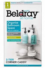 Beldray Corner Bathroom Caddy Shelf 2 Tier Chrome Finish - Silver Colour