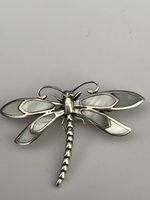 sterling silver mother of pearl  dragonfly  brooch vintage style 4.3 cm wingspan