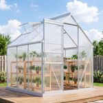 Polycarbonate Walk-in Garden Greenhouse Kit w/ Sliding Door, Silver Tone