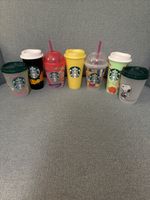 Bundle Of reusable Starbucks Cups Earth Day, Snoopy, Joe kind,All Used But Clean