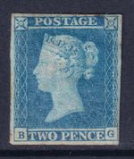 QV 1841 2d Imperforate MM. Four margins (just). Cat £5000.