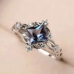 Unique 3CT Alexandrite & Lab Created Diamond 14K White Gold FN Engagement Ring