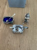 EPNS Silver Plated Condiment Set, Cobalt Blue, Salt / Pepper, Mustard