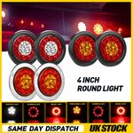 2X 4inch Round Red White 16-LED Truck Trailer Brake Stop Turn Signal Tail Lights