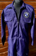 Retro BMW Badged Zip Front Navy Boiler Suit Polycotton Overalls Size XL 46-48"