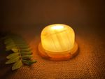 Stone Round Striped Tea Light Holder, Polished Beige & White, Small