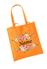 Travel, Shopping tote bag.  Personalised letters, Cotton, Flower Print, Name