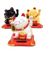 Solar Powered Chinese Maneki Neko Lucky Waving Beckoning Fortune Gift Cat Decor