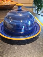 Large Blue An Orange Ceramic Vheese Or Butter Dish