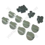 8 X New World Universal Cooker/Oven/Grill Control Knob And Adaptors Silver