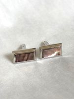 Vintage Japan Mid-Century Men's Cufflinks Faux Shell Acrylic Silver Tone Retro