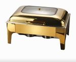 Full Size Rectangular Chafing Dish Buffet Server with Hinged Lid, Brass Accent