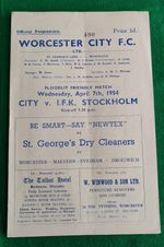 Worcester City V Stockholm Sweden Floodlit Football Programme Rare April 1953/54