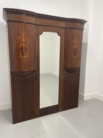 Edwardian Inlaid Mahogany Mirrored Wardrobe Compact Antique Cupboard c1910