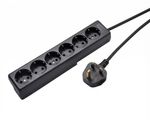 6-Gang Euro Mains Extension Lead, 3m, Black with UK Socket