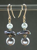 Keshi Cornflake Peacock Freshwater Pearls, Vintage Grey Pearls & Rolled Earrings