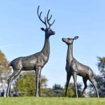 Pair of Aged Verdigris "Apollo & Neptune" Stag & Doe Garden Sculptures