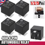 1/2/5PCS 12V Automotive Relay 40A 4-Pin Bracket SPNO Auto Car Black