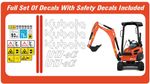 Kubota U17-3 Mini Micro Digger Full Decal Sticker Kit With Safety Decals